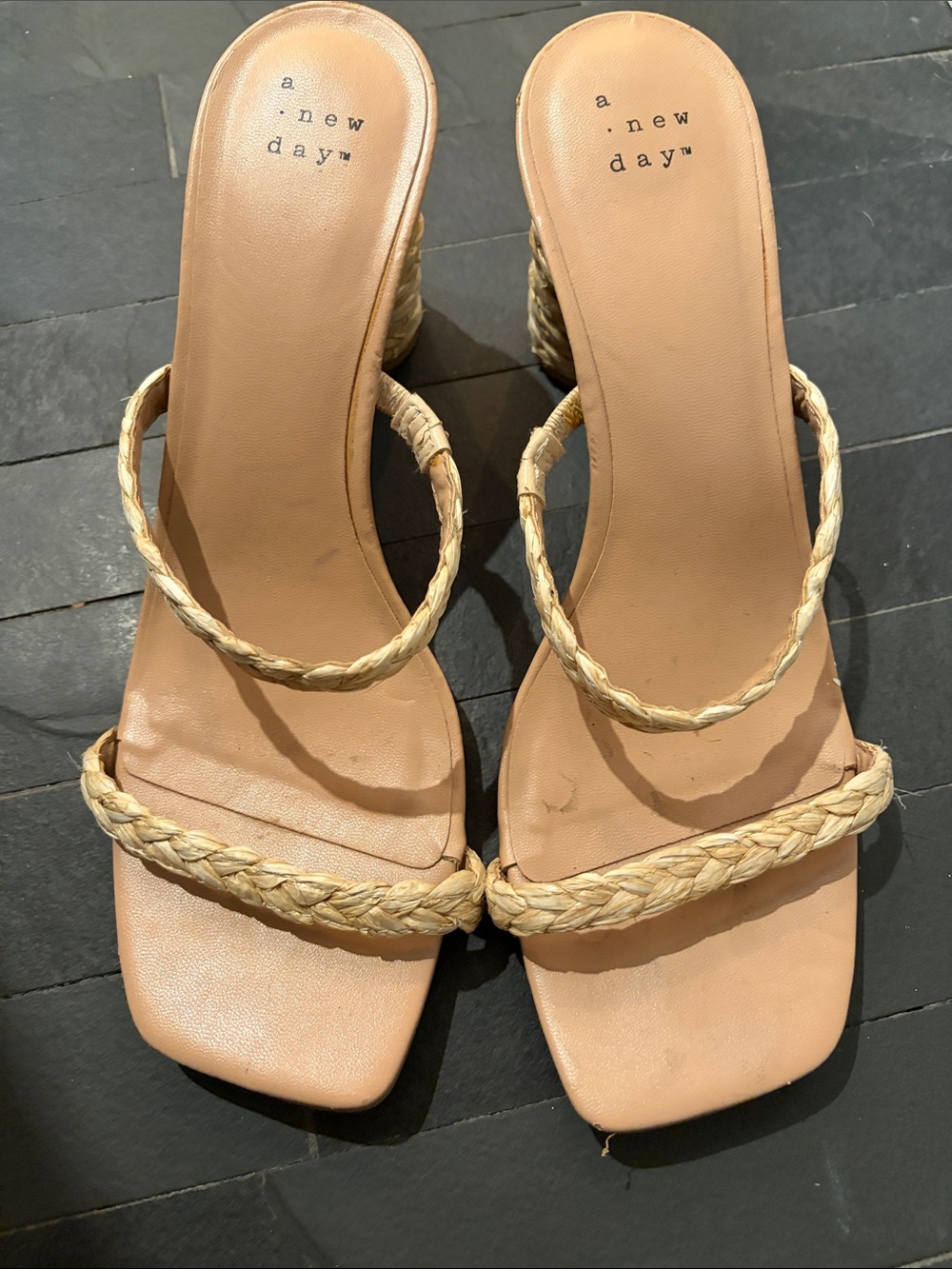 Raffia Woven Block Heel Sandals Natural Neutral Strappy Heels